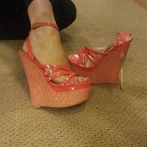 Bebe Pink Wedge Sandals